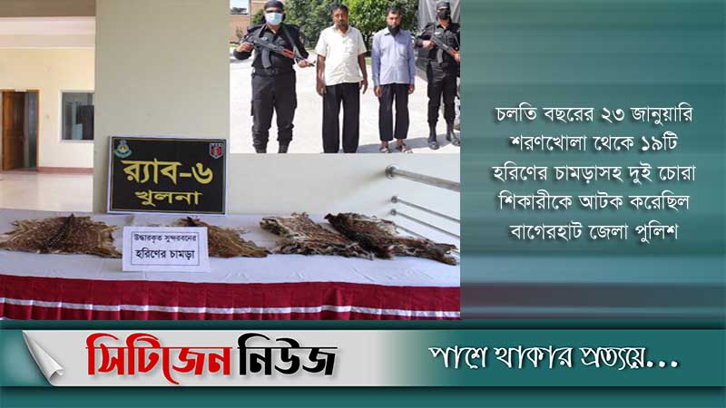 বাগেরহাটে ১৮টি হরিণের চামড়াসহ আটক ২